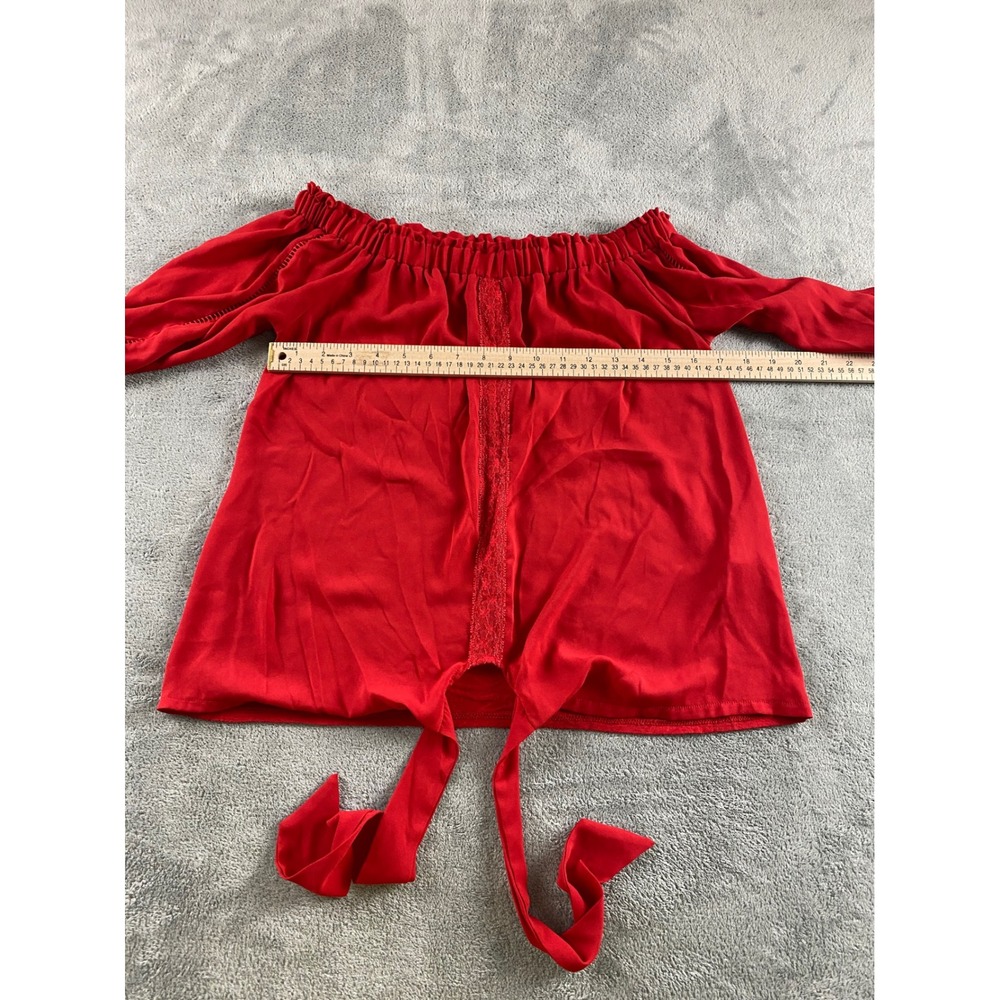 INC International Concepts Red Off The Shoulder Lace Tie Front Blouse Small‎ - Picture 6 of 13